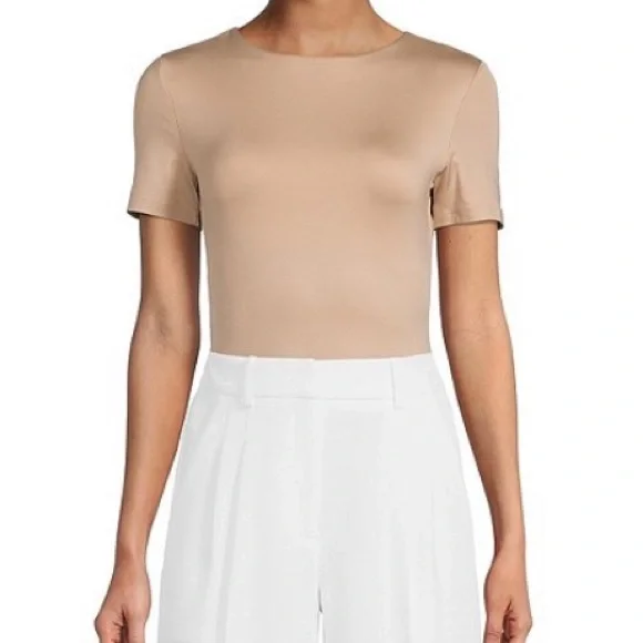 Gianni Bini Short Sleeve, Crew Neck, tan,brown, Bodysuit,Top,Large - Picture 11 of 12